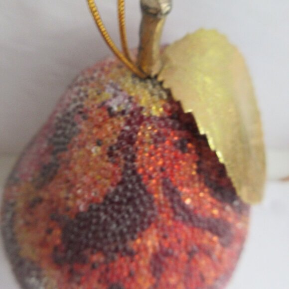 Sugar Beaded Pear Fruit Christmas Ornaments Lot Of 10 Red/Pink/Gold Bugle Beads - Picture 13 of 14